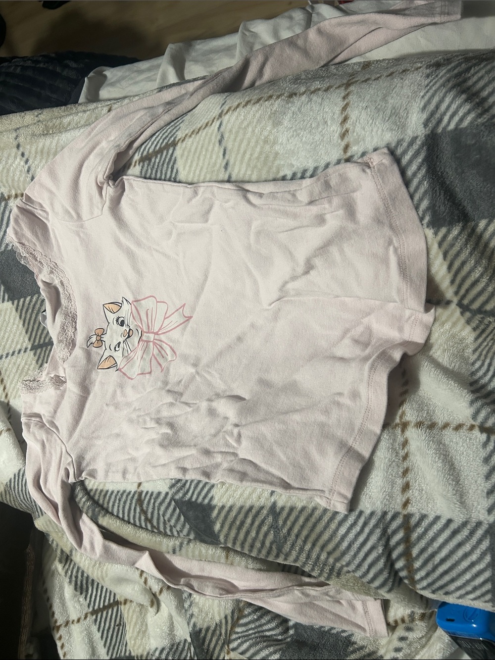 Disney Light Pink Long Sleeve Tee with Kitten Graphic